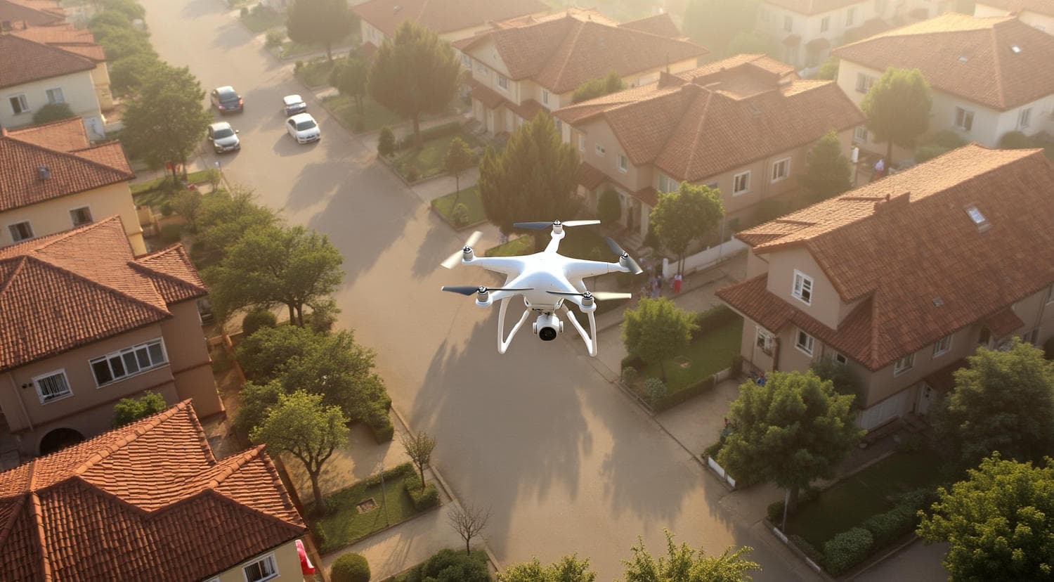 Drone flying over a city